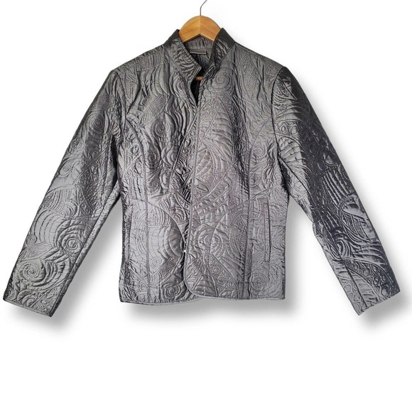 Chico's Irvine Quilted Zip Up Jacket Gray Silver Size 1 / Medium - Picture 1 of 8